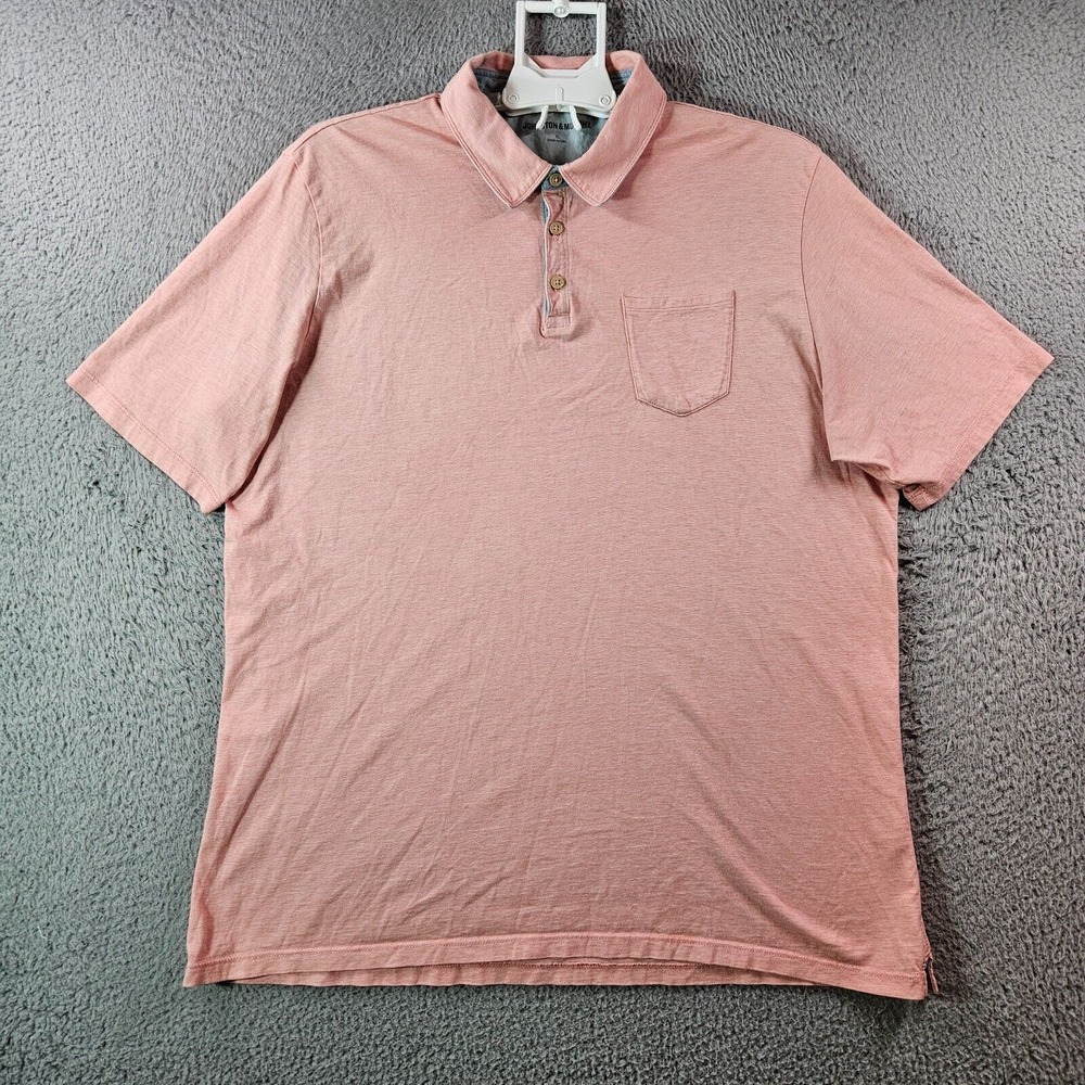 Johnston & Murphy Polo Shirt Men XL Short Sleeve Textured Coral White